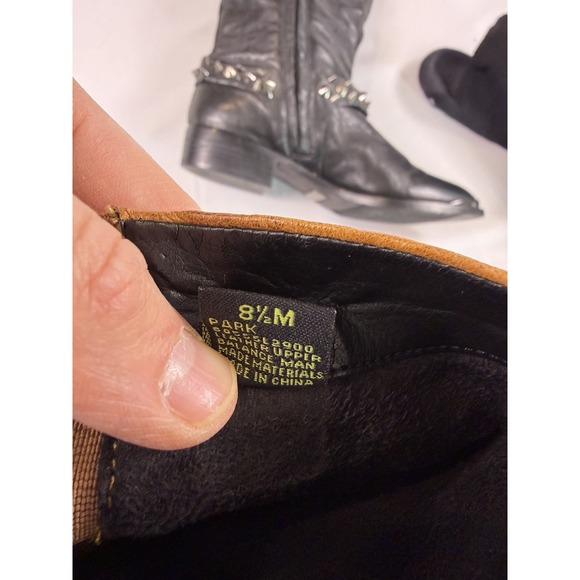 Sam Edelman 8.5 'Park' Two Tone Leather Knee High Spike Stud Belted Riding Boot - Picture 8 of 8